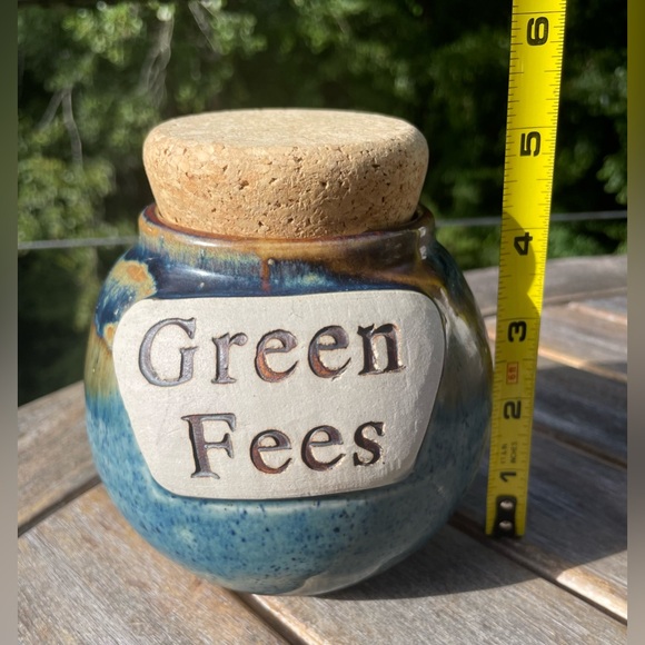 "GREEN FEES" Tumbleweed Pottery Handcrafted in North Carolina Cork Top Golf Bank - Picture 7 of 8